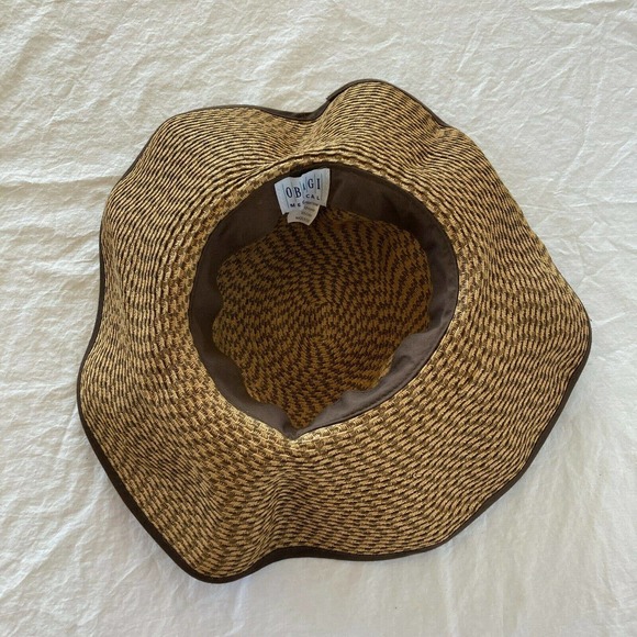 Floppy 100% Paper Straw Hat Obagj Medical Beach Brown Tan Tweed Pattern One SZ - Picture 4 of 8
